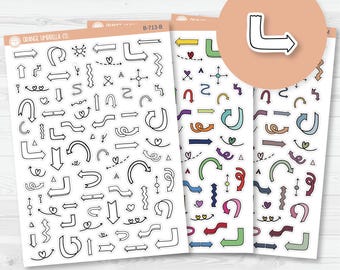 Hand Doodled Block Arrows Planner Stickers | Mixed Sheet | B-713