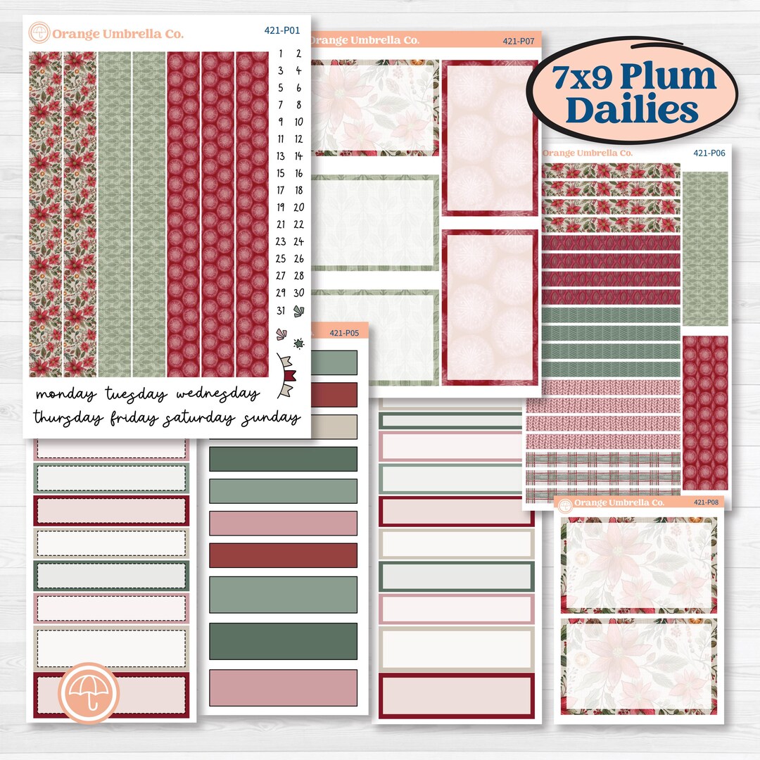 Vintage Christmas Kit | 7x9 Plum Daily Planner Kit Stickers | Holiday ...