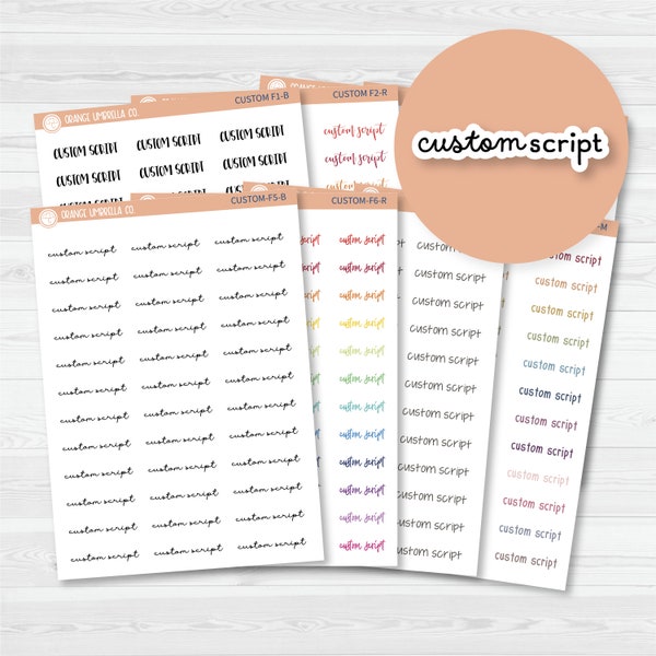 Custom Script Sticker | Choose Font & Color | Planner Stickers ** 1 word/phrase per sheet*** | customscript