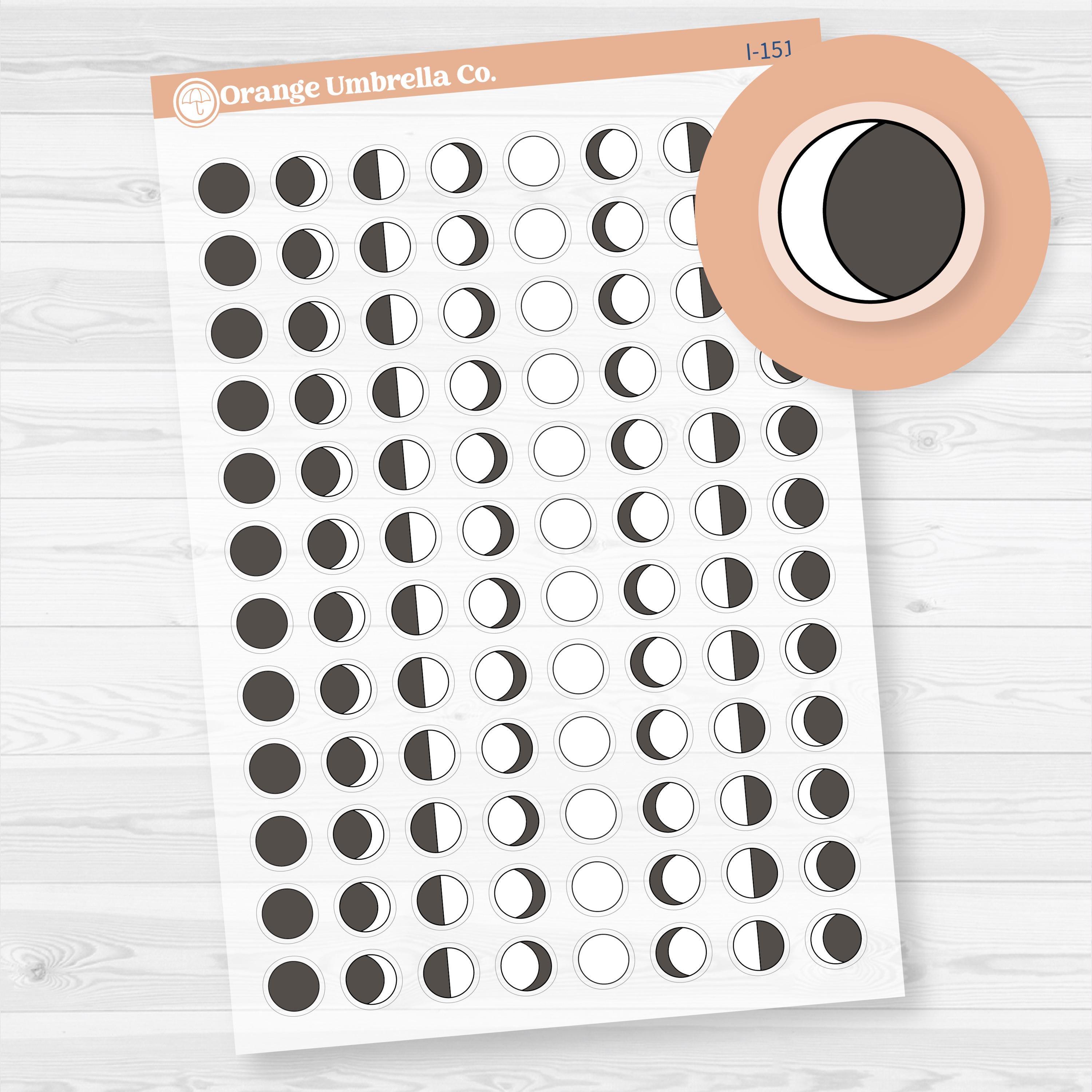 Moon Phases Hand Doodled Icon Planner Stickers | Moon Tracker Stickers ...