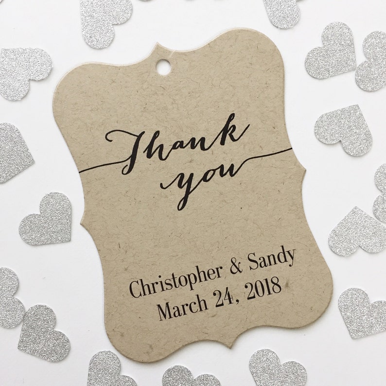 Rustic Thank You Party Tags Calligraphy Font Tags Personalized Kraft Brown Thank You Wedding Favor Hang Tags EC-009-KR