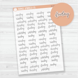 Days Of the Week Header Script Planner Stickers | Clear Matte F7 | B-075-BCM