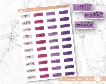 Rescheduled/Cancelled/Nope Watercolor Script Planner Stickers and Labels | Pink/Purple | 923-002-302-WH