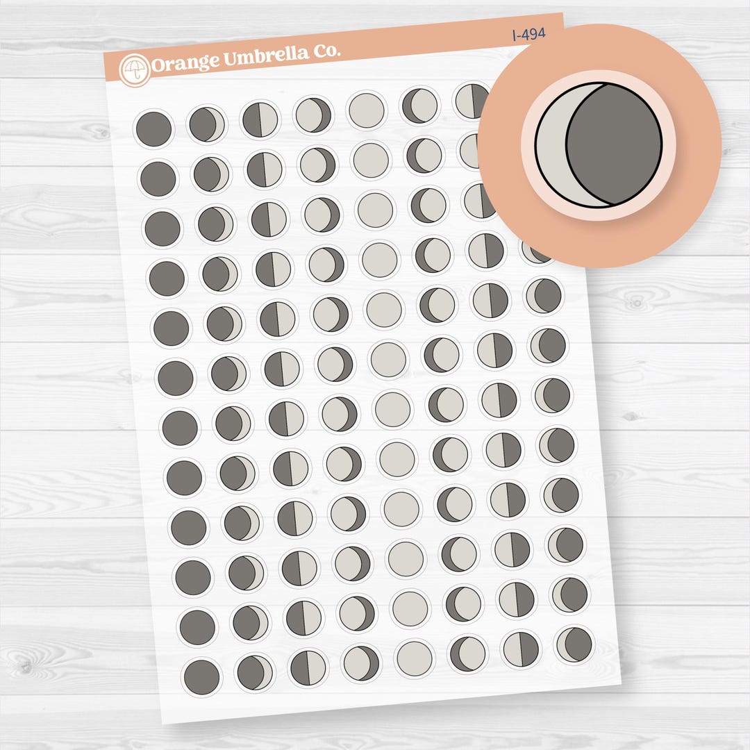 Moon Phases Hand Doodled Icon Planner Stickers | Moon Tracker Stickers ...