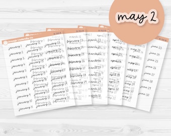 Dates of the Month Planner Stickers and Labels | FC17 Script Clear Matte | B-760-765-BCM
