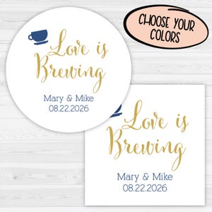 Love Is Brewing | Love is Brewing Sticker Coffee Cup Wedding Favor Stickers | Wedding Stickers | 095-WH