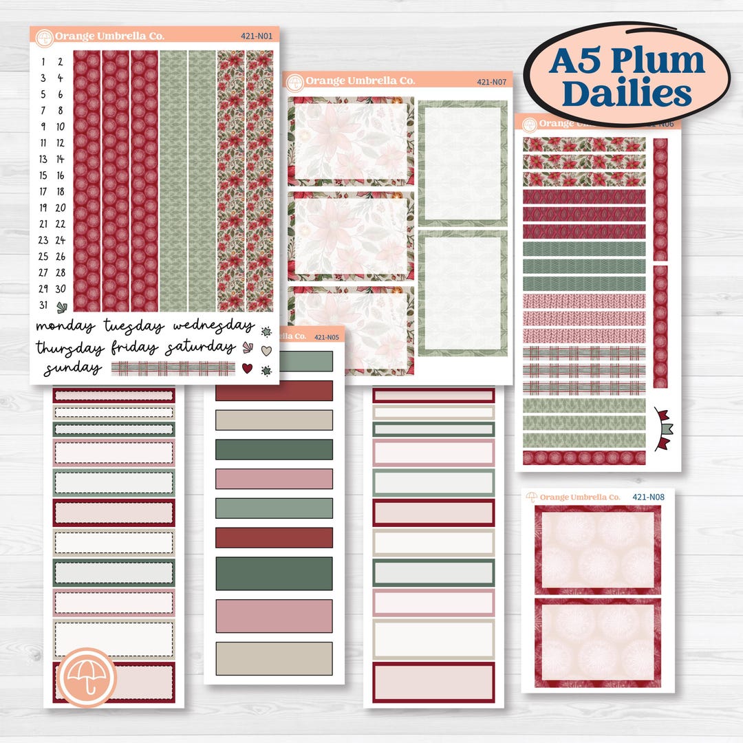 Vintage Christmas Kit | A5 Plum Daily Planner Kit Stickers | Holiday ...