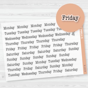Day of the Week Header Planner Stickers | Clear Matte | B-120-BCM