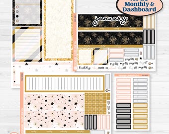 New Year’s Day Kit | A5 Erin Condren Monthly & Dashboard Sticker Kit | All That Glitters | KIT-502-M