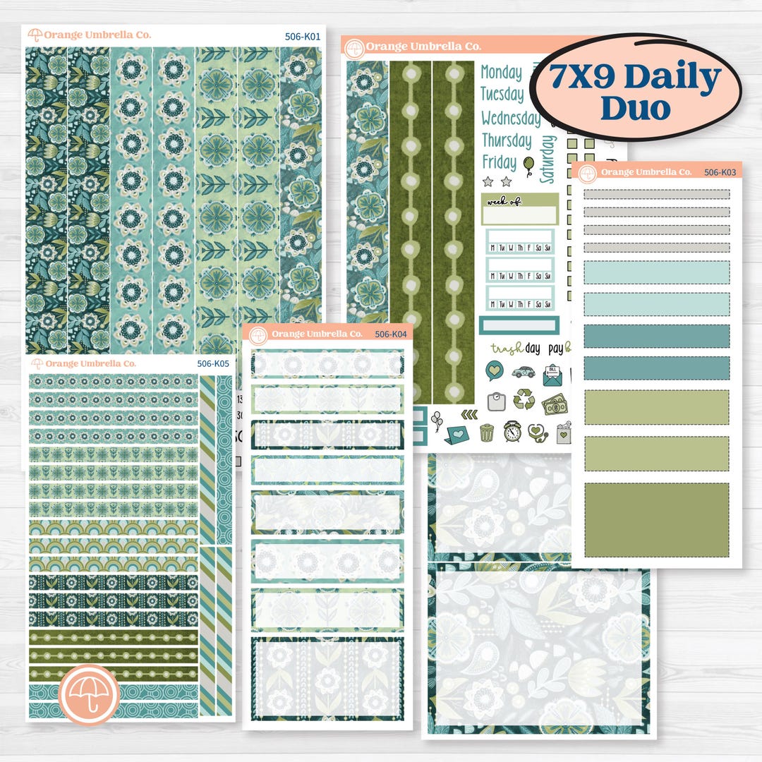 Soft Blue Florals Kit | 7x9 Erin Condren Daily Duo Planner Kit Stickers ...
