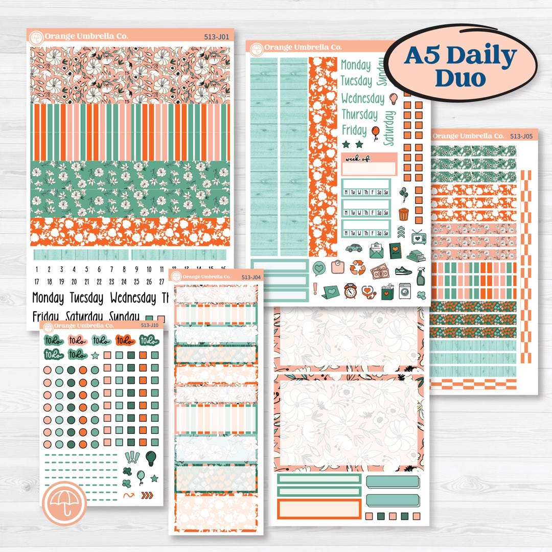Playful March Florals | A5 Daily Duo Planner Kit Stickers | Millie ...