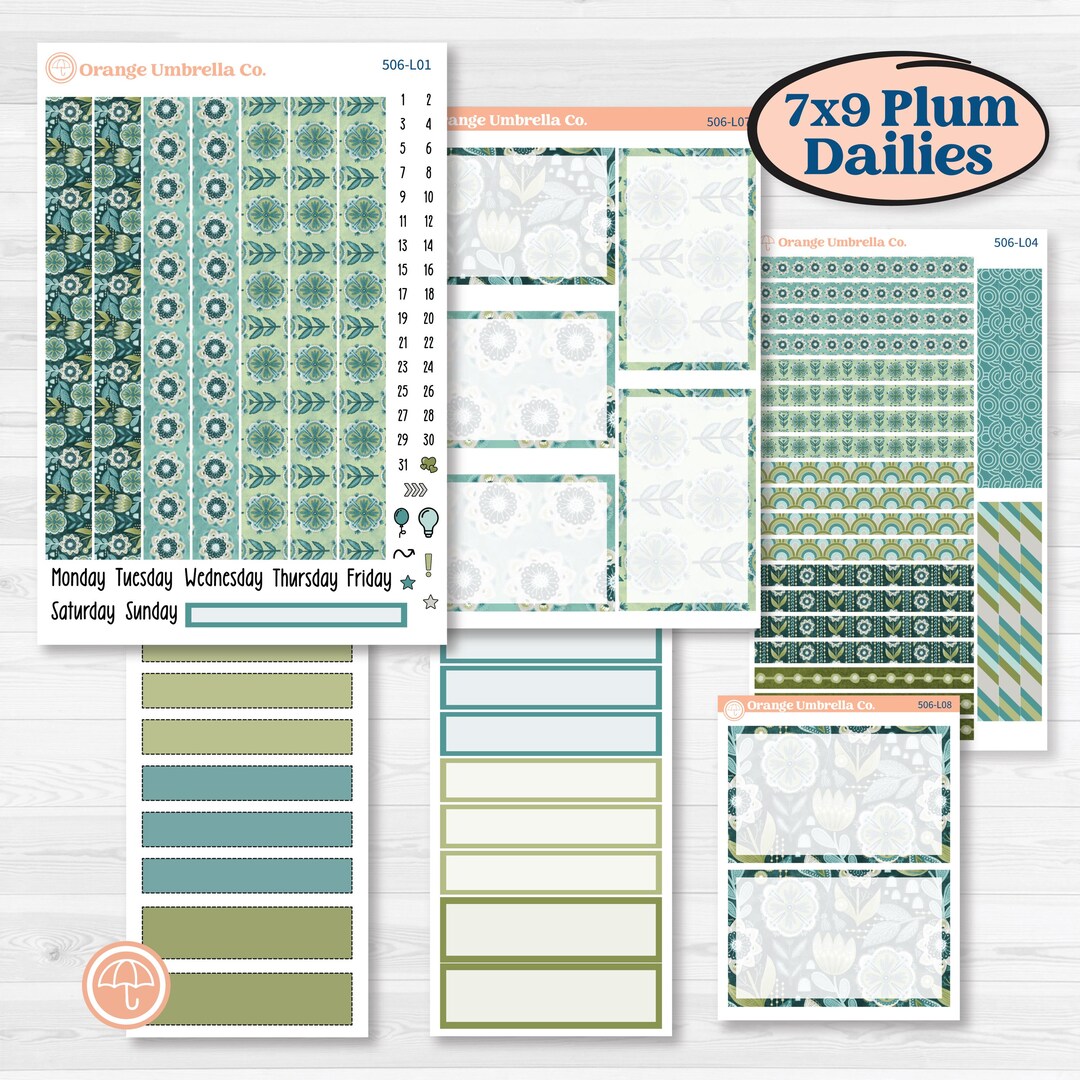 Soft Blue Florals Kit | 7x9 Plum Daily Planner Kit Stickers | Blue ...