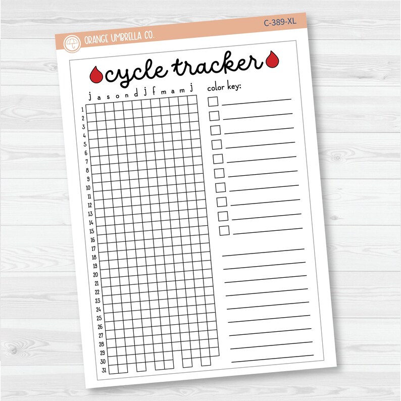 Suivi de cycle en pixels | Tableau de bord pleine page avec début en janvier ou juillet | Stickers décoratifs pour agenda, formats A5 et 7x9 | C-388-389 July start  7"x9"