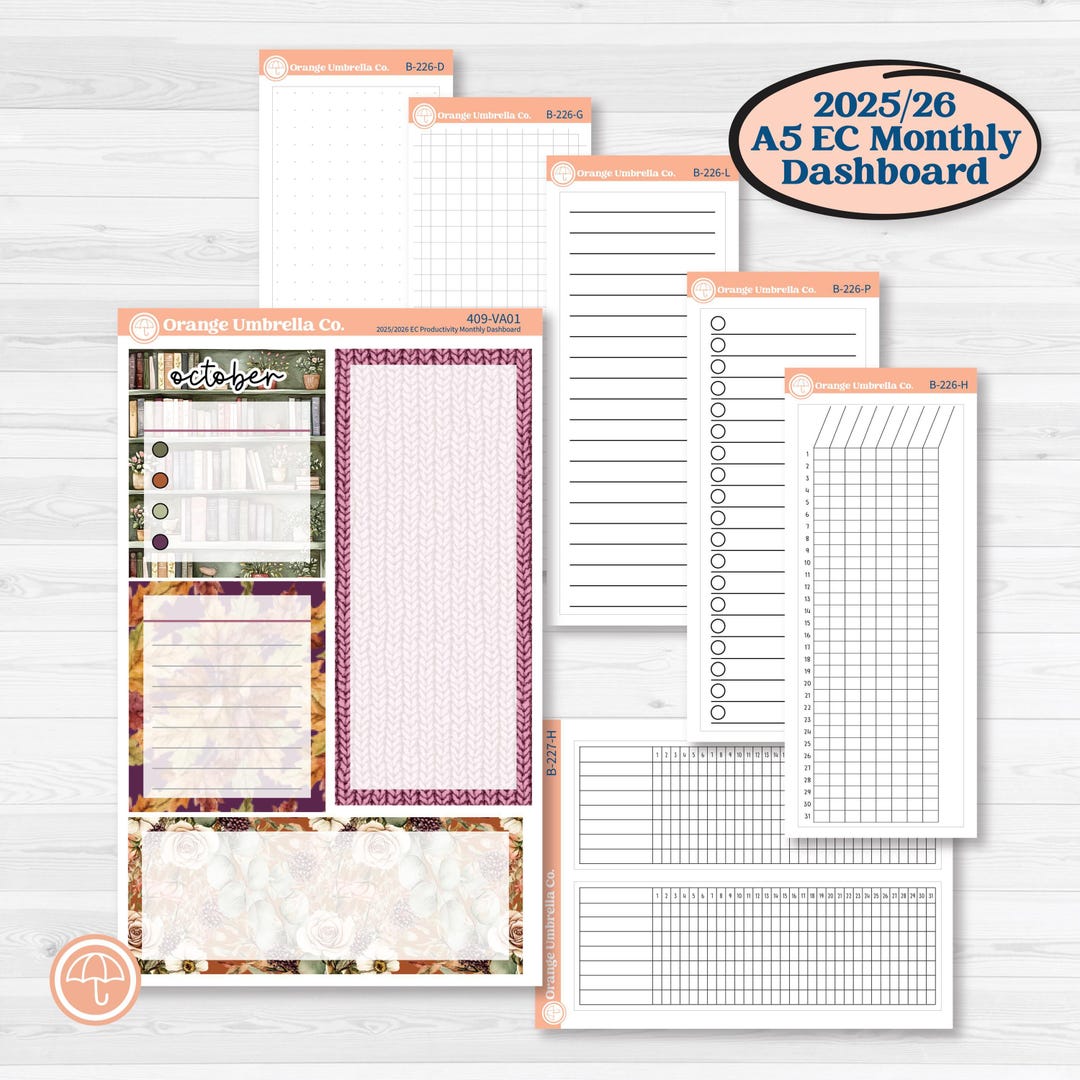Autumn Reading Kit | A5 Erin Condren Monthly Dashboard Sticker Kit ...
