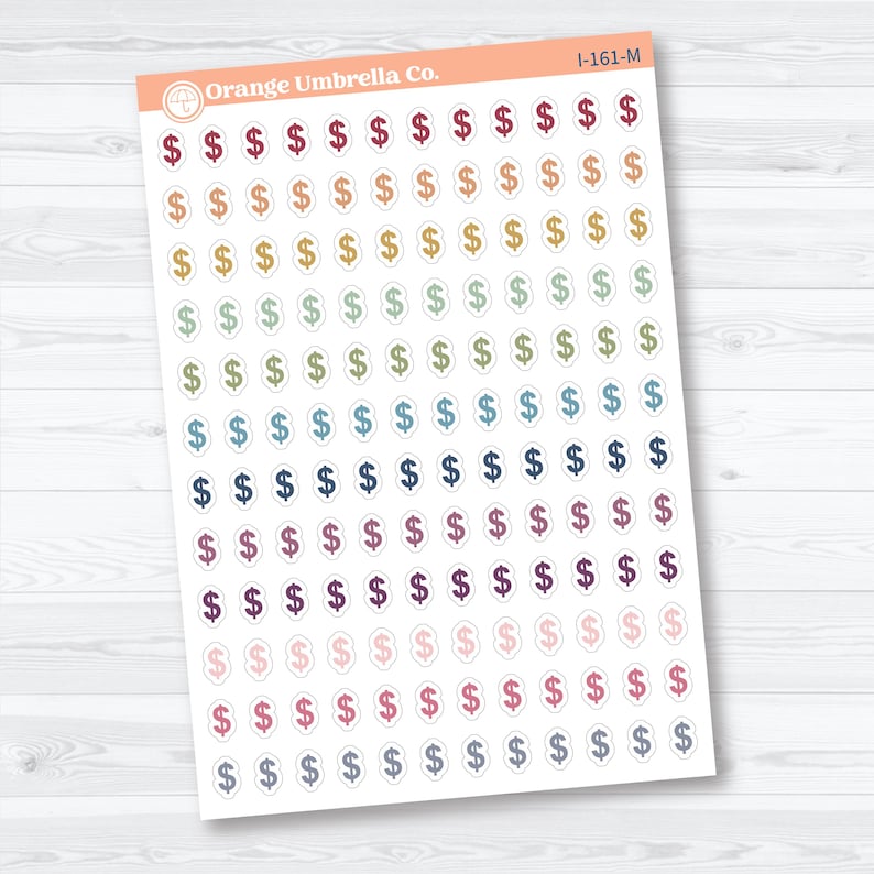 Dollar Sign Icons | Finance Planner Stickers | I-161 Muted Rainbow