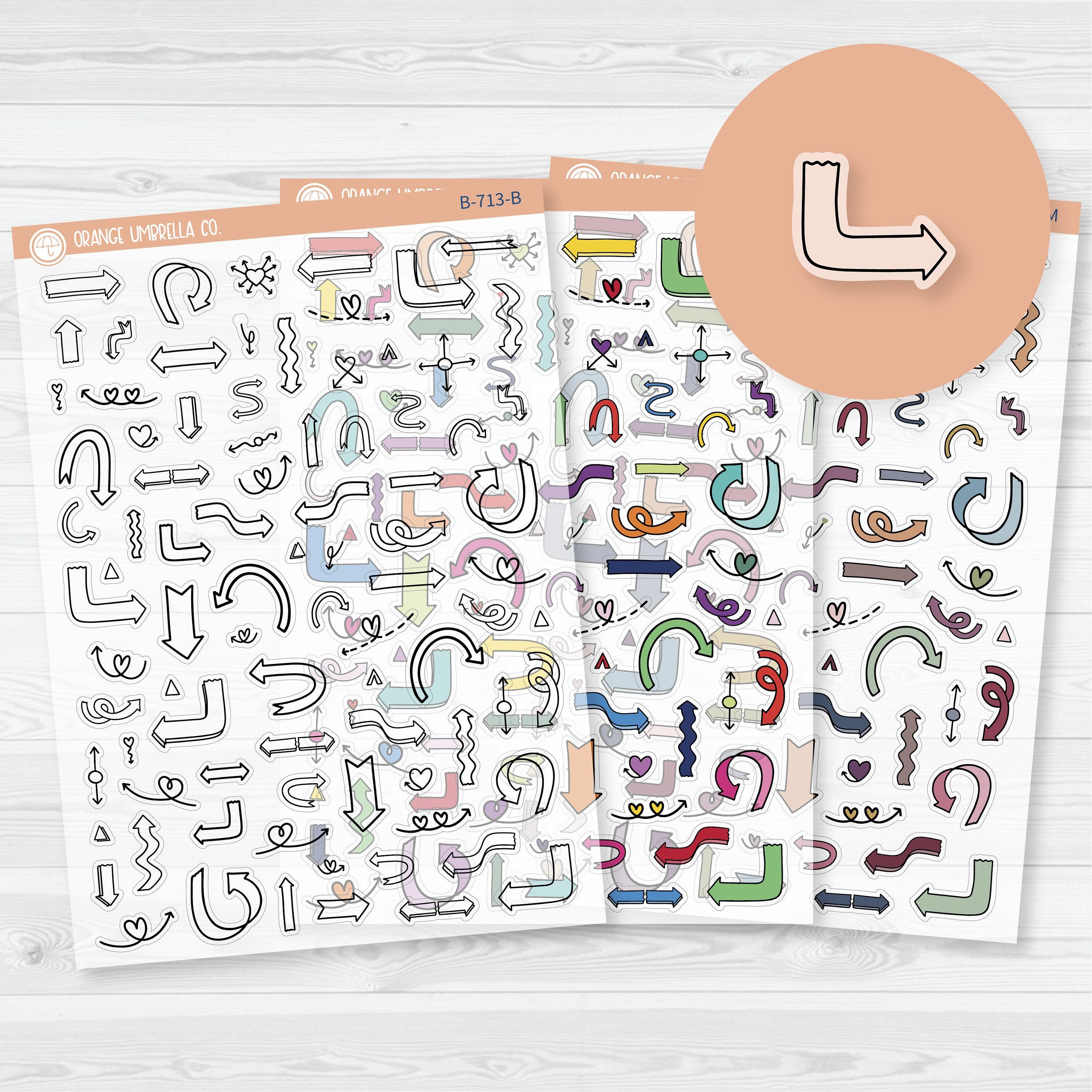 Hand Doodled Block Arrows Planner Stickers | Mixed Sheet | Clear Matte ...