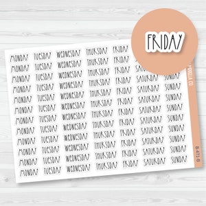 Day of the Week Header Script Planner Stickers | F12 Print |  B-471-B
