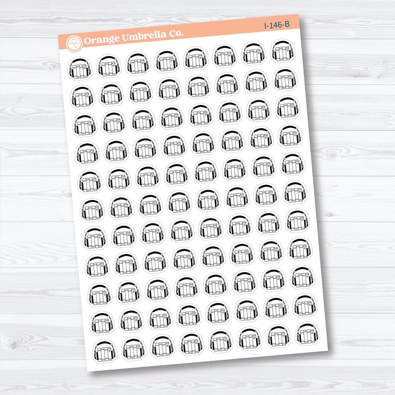 Autocollants pour agenda avec icônes de livres audio | I-146 Black Outline