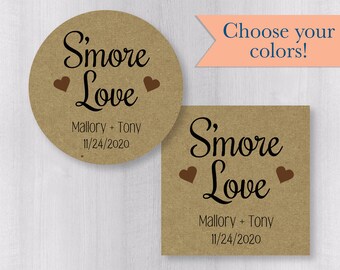 Kraft Brown S'more Love Wedding Stickers, Brown Rustic S'more Love Labels, Stickers for S'mores (#076-KR)