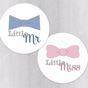 Gender Reveal Party Stickers, Little Mr Stickers, Little Miss Stickers, Choose Your Size (#174)
