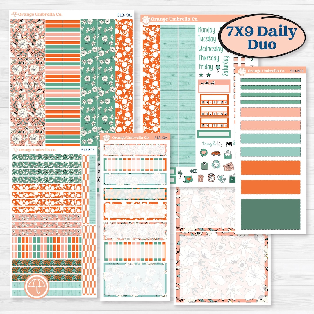 Playful March Florals | 7x9 Erin Condren Daily Duo Planner Kit Stickers ...