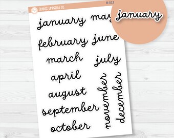 Month Name Planner Stickers - A5 Erin Condren, Hobonichi Weeks, & 8.5 Plum Monthly | F16 Script | B-013-B