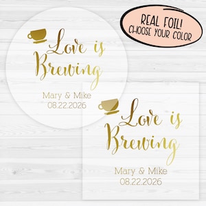 Love Is Brewing | Love is Brewing Sticker Coffee Cup Wedding Favor Stickers | Wedding Stickers | 095-CF