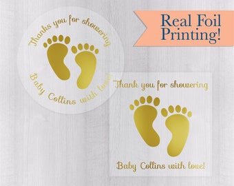 Baby Shower Stickers, Clear Transparent Baby Shower Stickers, Gold or Color Foil Shower Thank You Stickers (#230-CF)