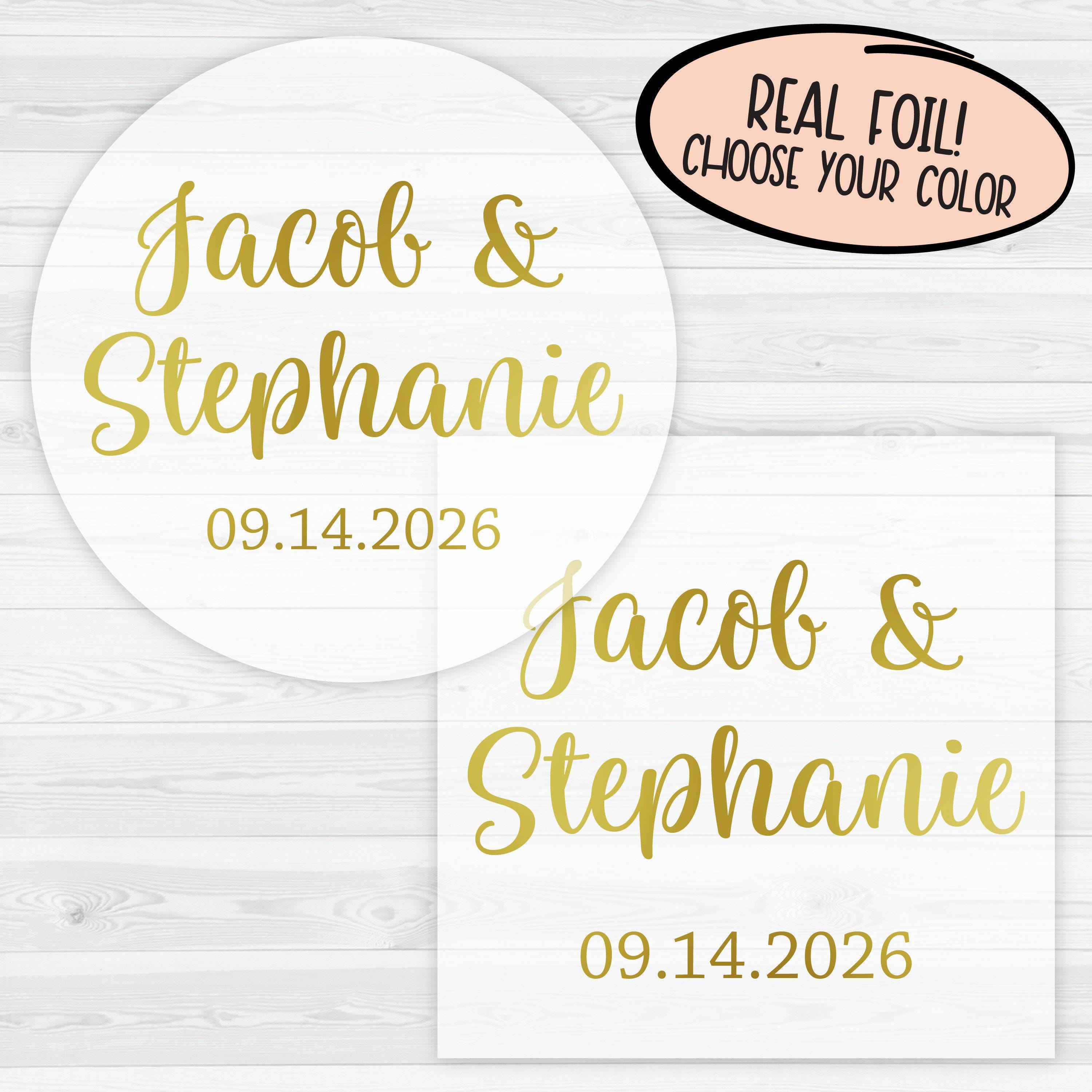 Printed Name Wedding Favor Stickers | Gold Foil on Clear Transparent ...
