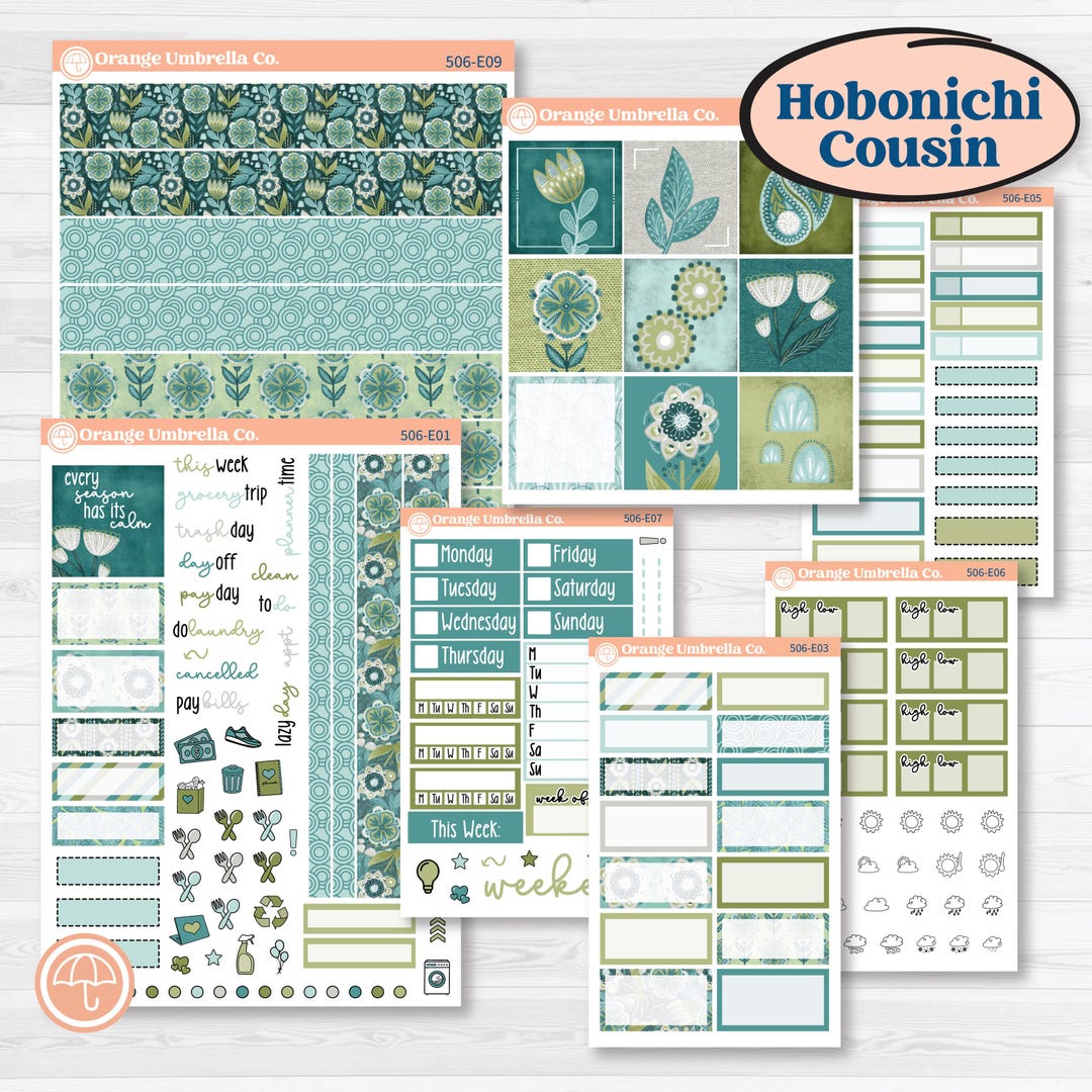 Soft Blue Florals Kit | Hobonichi Cousin Weekly & Daily Planner Kit ...