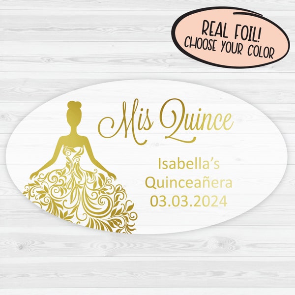 Mis Quince Quinceanera | Oval Birthday Celebration Favor Stickers | Clear Transparent Colored Foil Quinceanera Favor Labels | 027-OV-CF