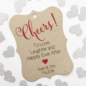 Cheers! To Love, Laughter and Happily Ever After Favor Tags, Kraft Customized Wedding Tags, Wedding Favor Tags  (EC-395-KR)