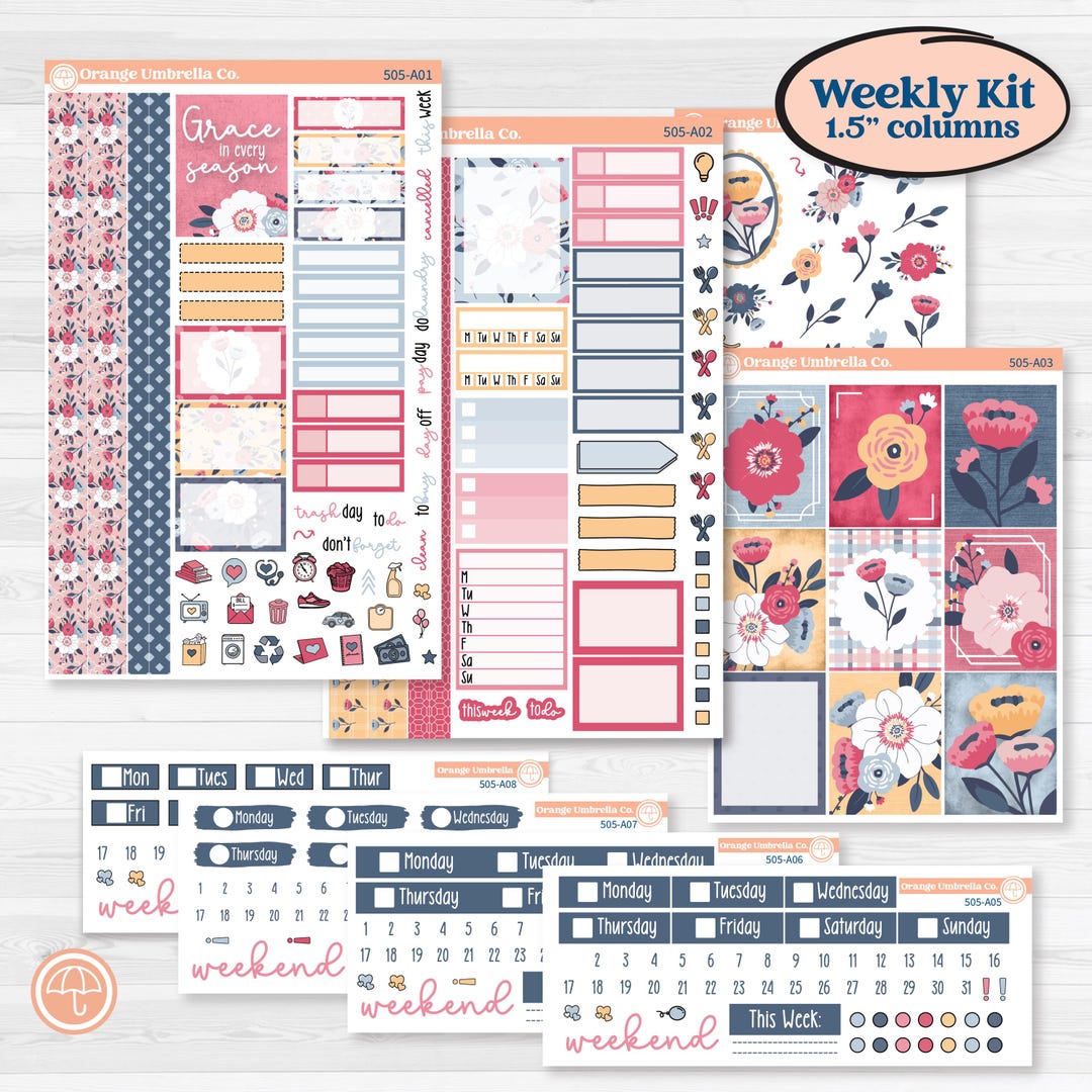 Cheerful Floral Kit | Weekly Sticker Kit for Vertical Planners Like ...