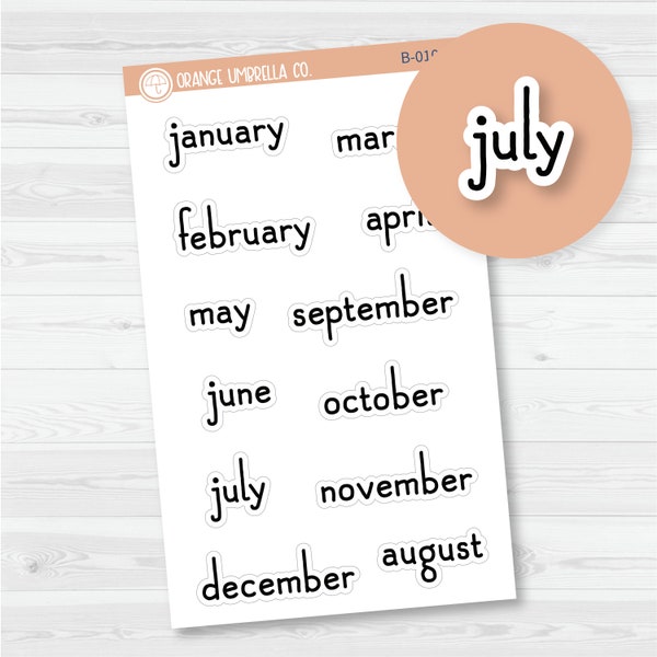 Month Name Planner Stickers - 7x9 Plum Monthly & Hobonichi Weeks | F16 Print | B-010-B