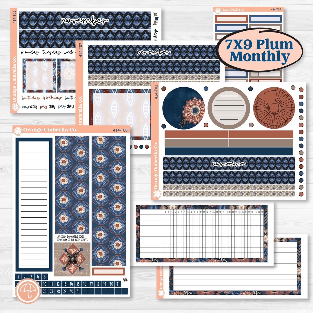 Patterned Boho Sticker Kit | 7x9 Plum Monthly & Dashboard Planner Kit ...