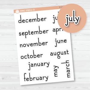 Month Name Planner Stickers - A5 EC/8.5x11 Plum Monthly/Hobinichi Cousin | F16 Print | B-014-B