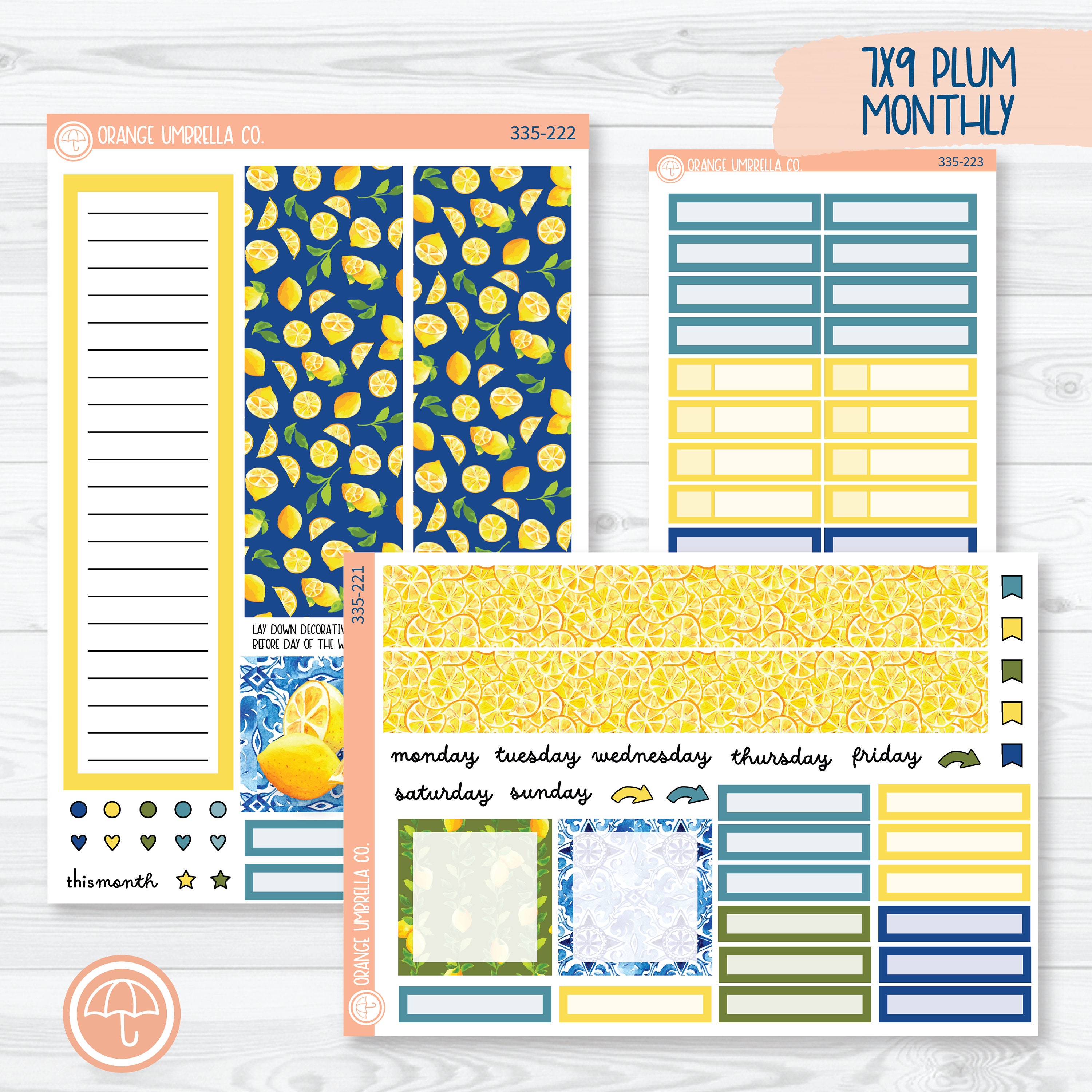 CLEARANCE | Summer Lemons | 7x9 Plum Monthly Planner Kit Stickers | Italian Villa | 335-221