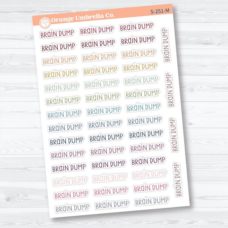 Brain Dump Planner Script Stickers | Planner Script Stickers | S-251 Muted Rainbow