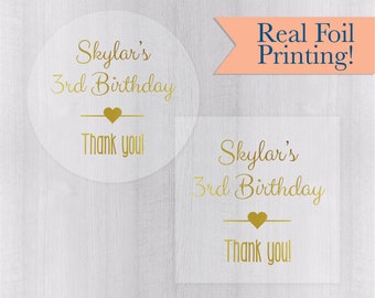 Birthday Party Gold Foil Stickers, Clear Transparent Birthday Party Labels, Gold or Color Foil Clear Labels (#038-CF)