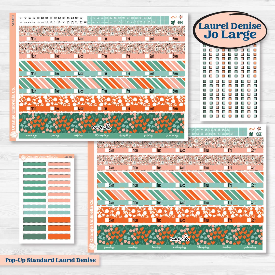 Playful March Florals | Laurel Denise Jo Large Planner Kit Stickers ...