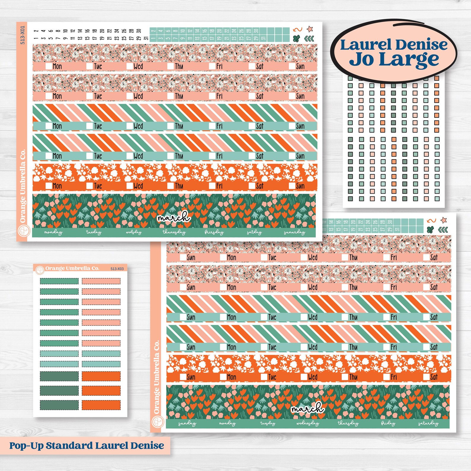 Playful March Florals | Laurel Denise Jo Large Planner Kit Stickers ...