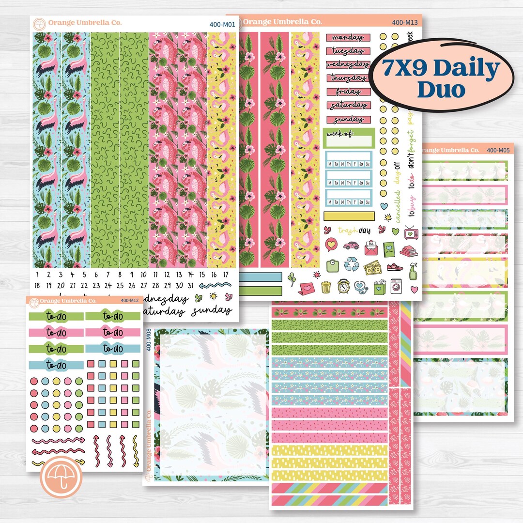 Flamingos Kit | 7x9 Erin Condren Daily Duo Planner Kit Stickers ...