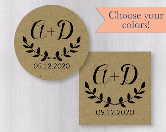 Rustic Wedding Stickers, Rustic Wedding Seals, Wedding Stickers, Leaf Wedding Stickers (#105-2-KR)