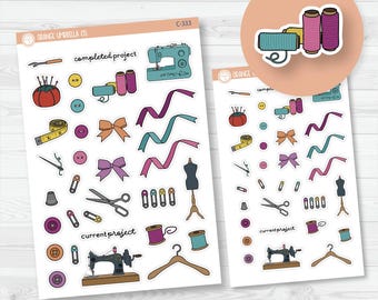 Sewing Deco | Hand Doodled Planner Stickers | C-333-334