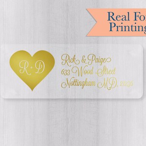 Wedding Invitation Return Address Labels, Gold Foil on Clear Wedding Stickers, Transparent Invitation Return Address Labels (#347-CF)
