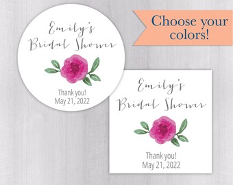Bridal Shower Favor Stickers, Floral Bridal Shower Stickers, Bridal Shower Wedding Labels (#259-WH)