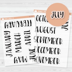 Month Name Script Planner Stickers | F1 Clear Matte | B-318/319-BCM