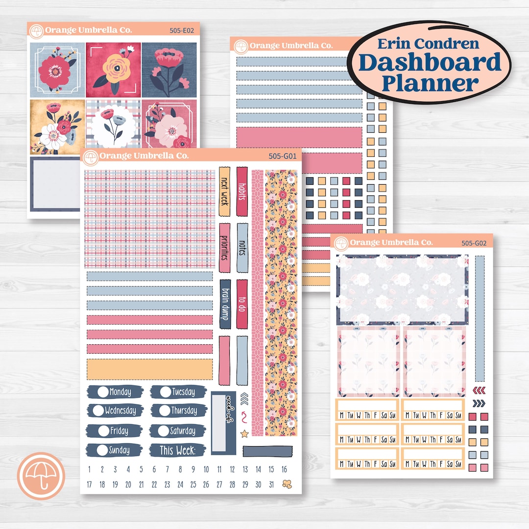 Cheerful Floral Kit | Erin Condren 7x9 Weekly Dashboard Planner Kit ...