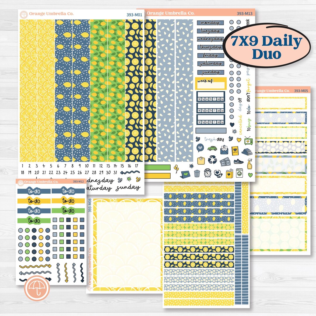 Summer Lemon Kit | 7x9 Erin Condren Daily Duo Planner Kit Stickers ...