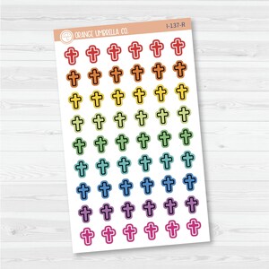Cross Icon Planner Stickers | Church Calendar Labels | I-137 Rainbow
